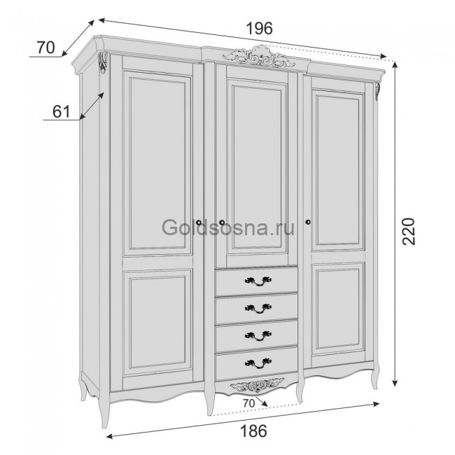 Шкаф трехдверный Silvery Rome с 4 ящиками Шкаф трехдверный Silvery Rome с 4 ящиками