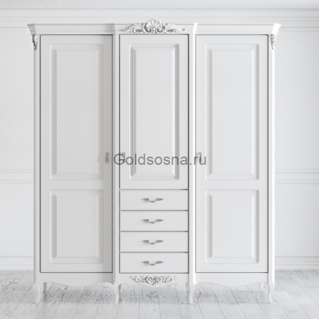 Шкаф трехдверный Silvery Rome с 4 ящиками Шкаф трехдверный Silvery Rome с 4 ящиками