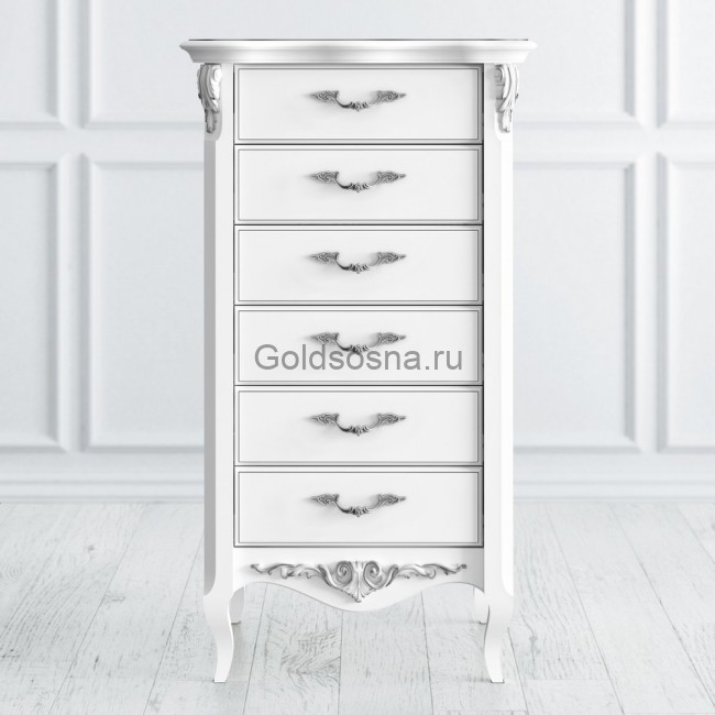 Комод высокий 6 ящиков Silvery Rome Комод высокий 6 ящиков Silvery Rome