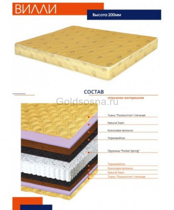 Матрас ортопедический Вилли высота 200 мм Матрас ортопедический Вилли высота 200 мм