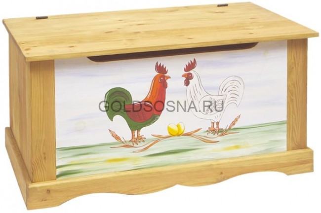 Сундук 100 с росписью Петухи на белом фоне Сундук 100 с росписью Петухи на белом фоне