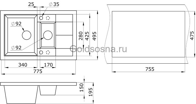 Кухонная мойка GRANULA 7802 (600мм) Кухонная мойка GRANULA 7802 (600мм)