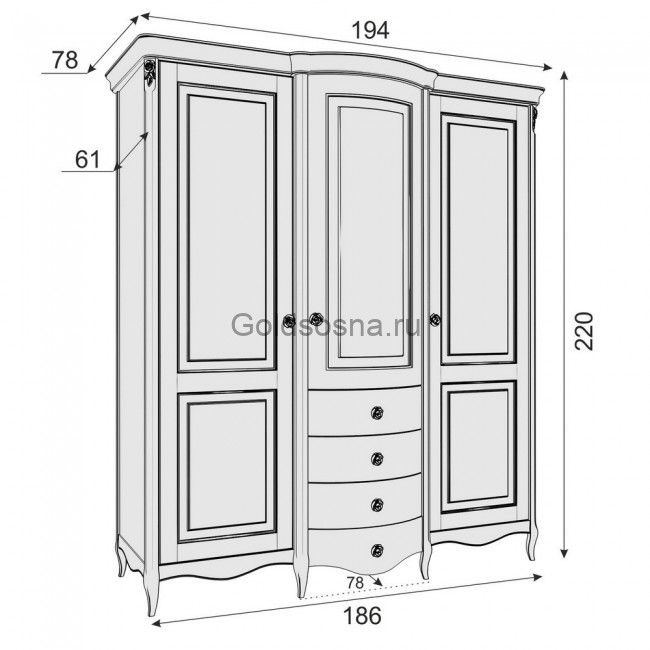 Шкаф трехдверный Opera Rose с зеркалом