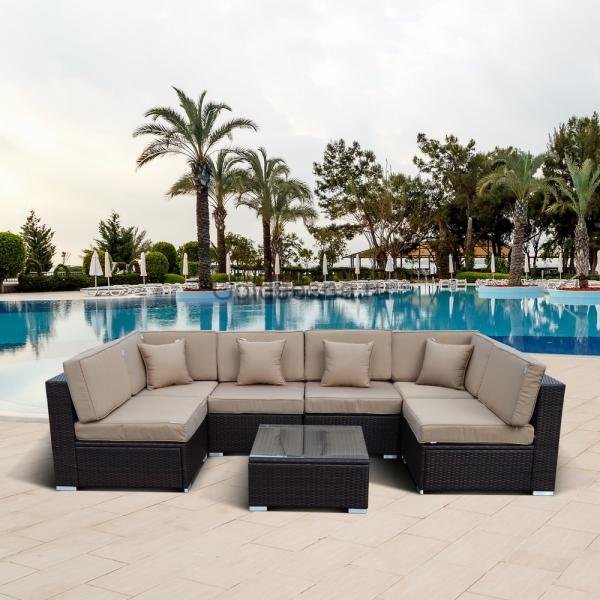 Плетеный модульный диван из ротанга YR822 Brown